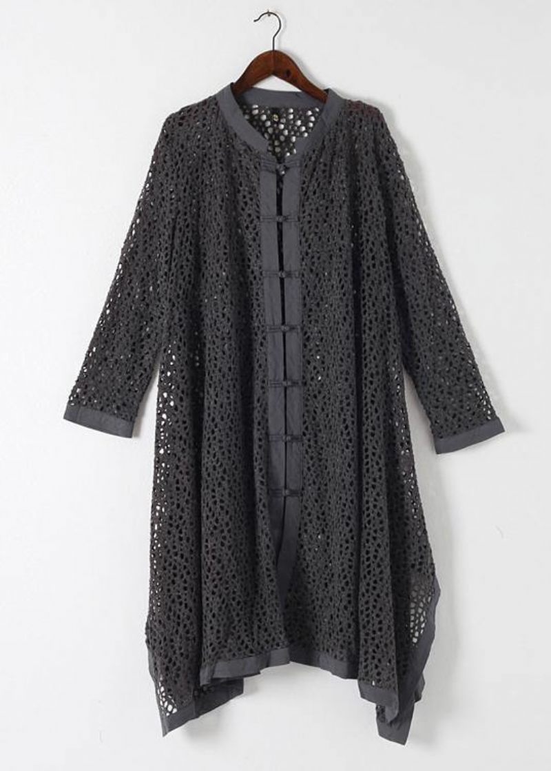 Kvinder Hollow Out Spring Black Loose Coat - Dame trenchcoats