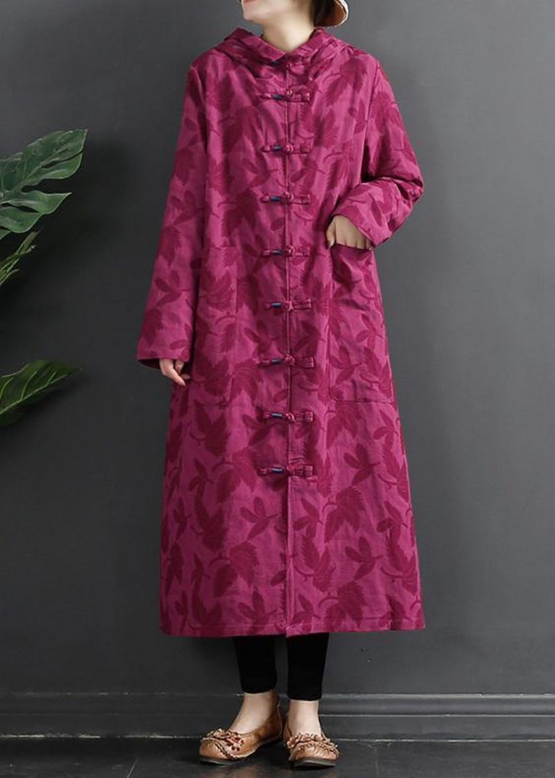 Kvinder Hooded Chinese Button Rose Jacquard Robes Kjole - Grøn