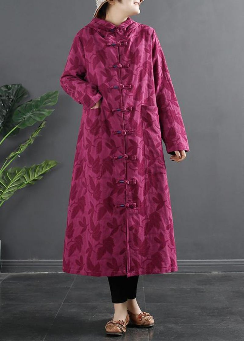 Kvinder Hooded Chinese Button Rose Jacquard Robes Kjole - Grøn