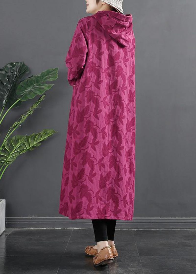 Kvinder Hooded Chinese Button Rose Jacquard Robes Kjole - Grøn