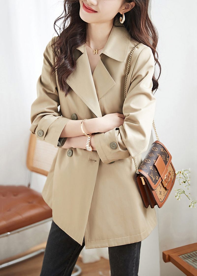 Kvinder Khaki Dobbelt Brystlommer Patchwork Bomuld Trench Coats Efterår - Dame trenchcoats