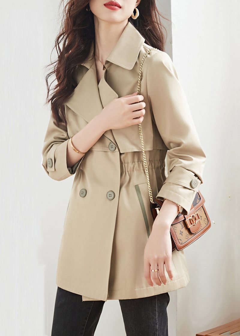 Kvinder Khaki Dobbelt Brystlommer Patchwork Bomuld Trench Coats Efterår - Dame trenchcoats