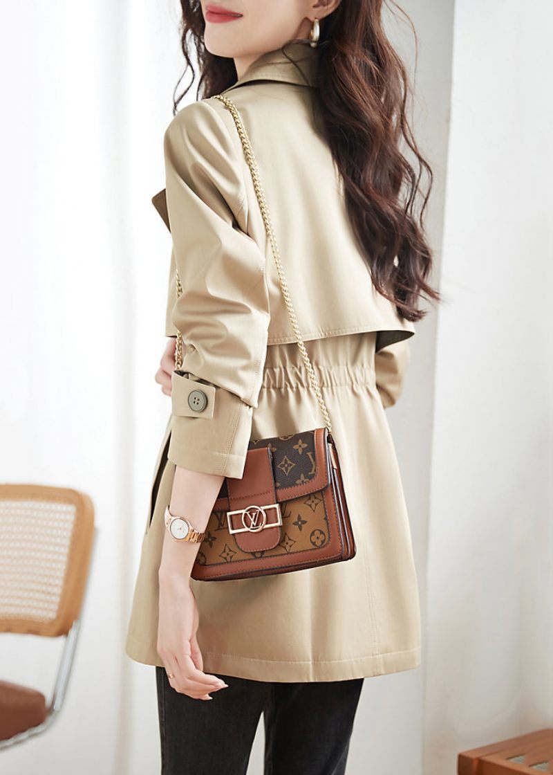 Kvinder Khaki Dobbelt Brystlommer Patchwork Bomuld Trench Coats Efterår - Dame trenchcoats