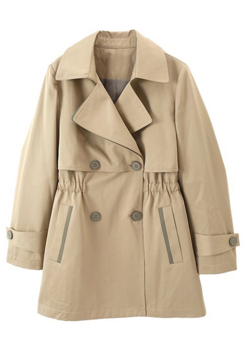 Kvinder Khaki Dobbelt Brystlommer Patchwork Bomuld Trench Coats Efterår - Dame trenchcoats