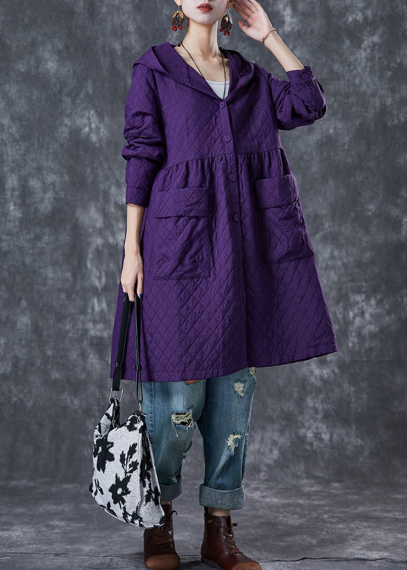 Kvinder Lilla Hooded Lommer Bomuld Tench Coats Fall