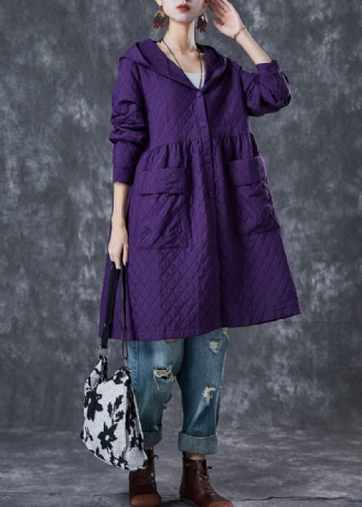 Kvinder Lilla Hooded Lommer Bomuld Tench Coats Fall