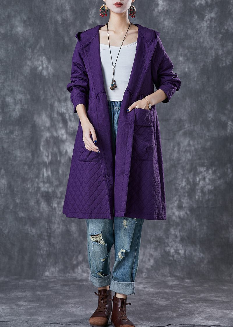 Kvinder Lilla Hooded Lommer Bomuld Tench Coats Fall - Dame trenchcoats