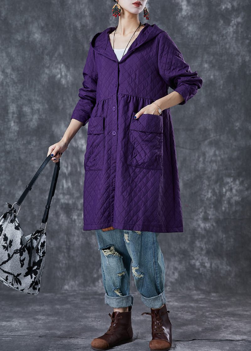 Kvinder Lilla Hooded Lommer Bomuld Tench Coats Fall - Dame trenchcoats