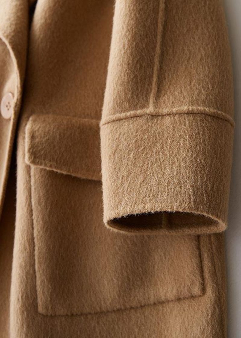 Kvinder Løstsiddende Vinterjakker Store Lommer Damefrakker Beige Uldfrakke - Dame trenchcoats