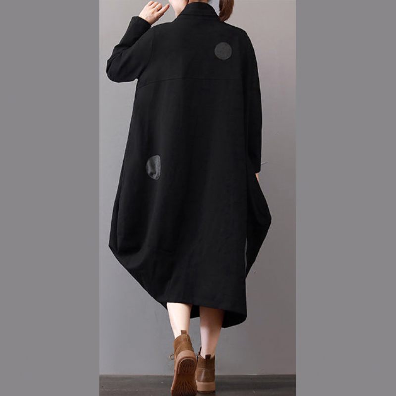 Kvinder Sort Frakker Plus Size Tøj Med Lynlås Vinterfrakke Elegant Maxifrakke Med Reverskrave - Dame trenchcoats