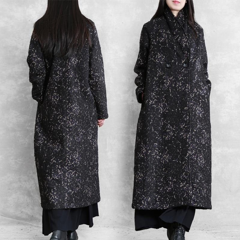 Kvinder Sort Print Plus Size Tøj Inspirationslommer Efterårsfrakke - Dame trenchcoats