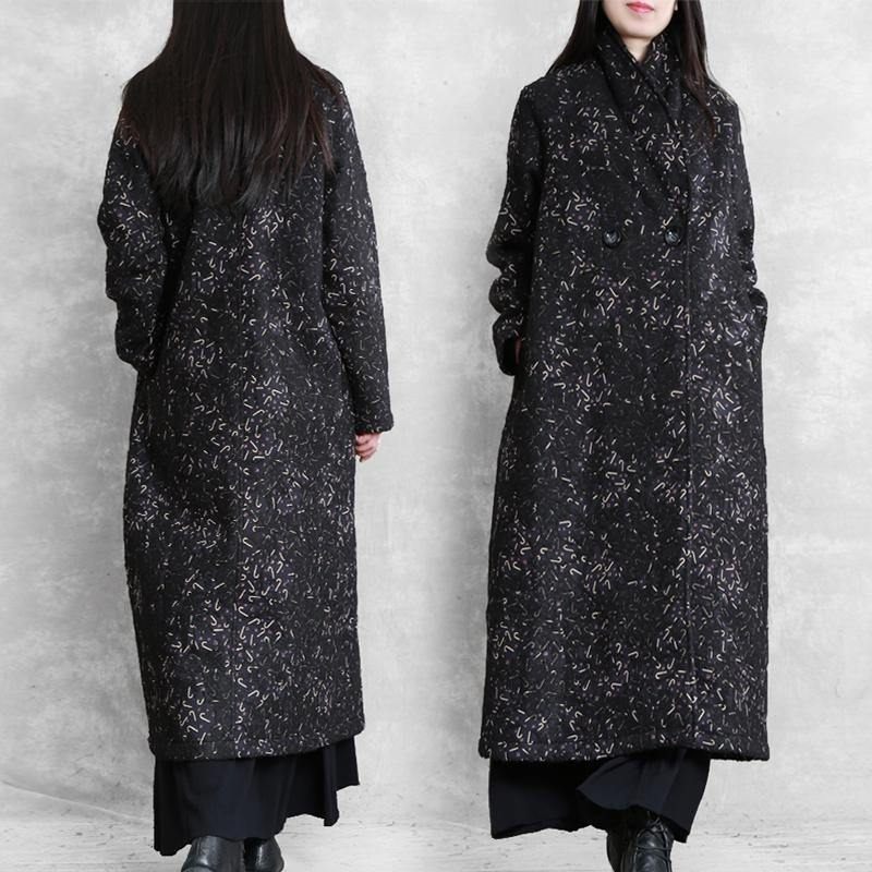 Kvinder Sort Print Plus Size Tunikafrakke Modeideer Frakke Med Hakkede Lommer - Dame trenchcoats