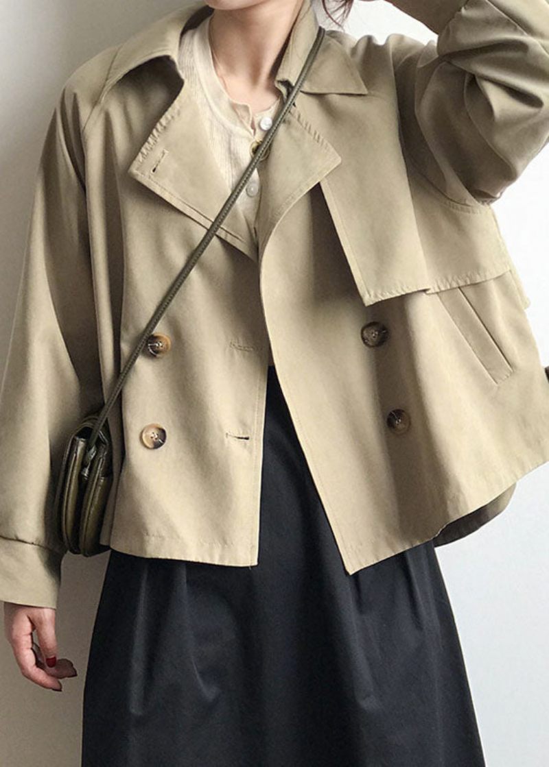 Løs Khaki Peter Pan Krave Patchwork Button Trench Coats Sprin