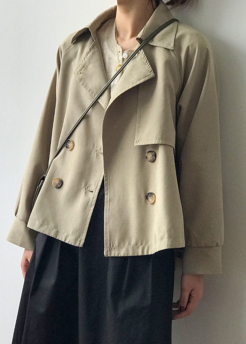 Løs Khaki Peter Pan Krave Patchwork Button Trench Coats Sprin - Kaki