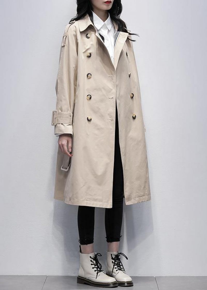 Løs Khaki Plus Size Trenchcoat Work Frakker Med Slips I Taljen Til Kvinder - Dame trenchcoats