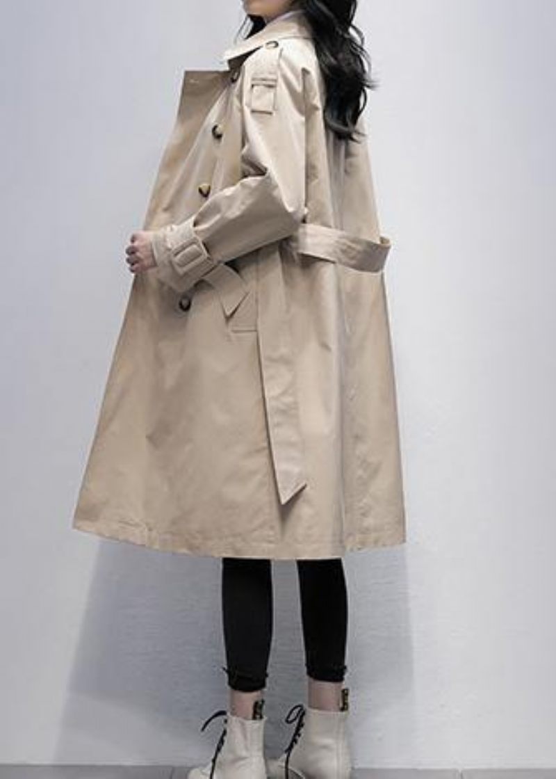 Løs Khaki Plus Size Trenchcoat Work Frakker Med Slips I Taljen Til Kvinder - Dame trenchcoats