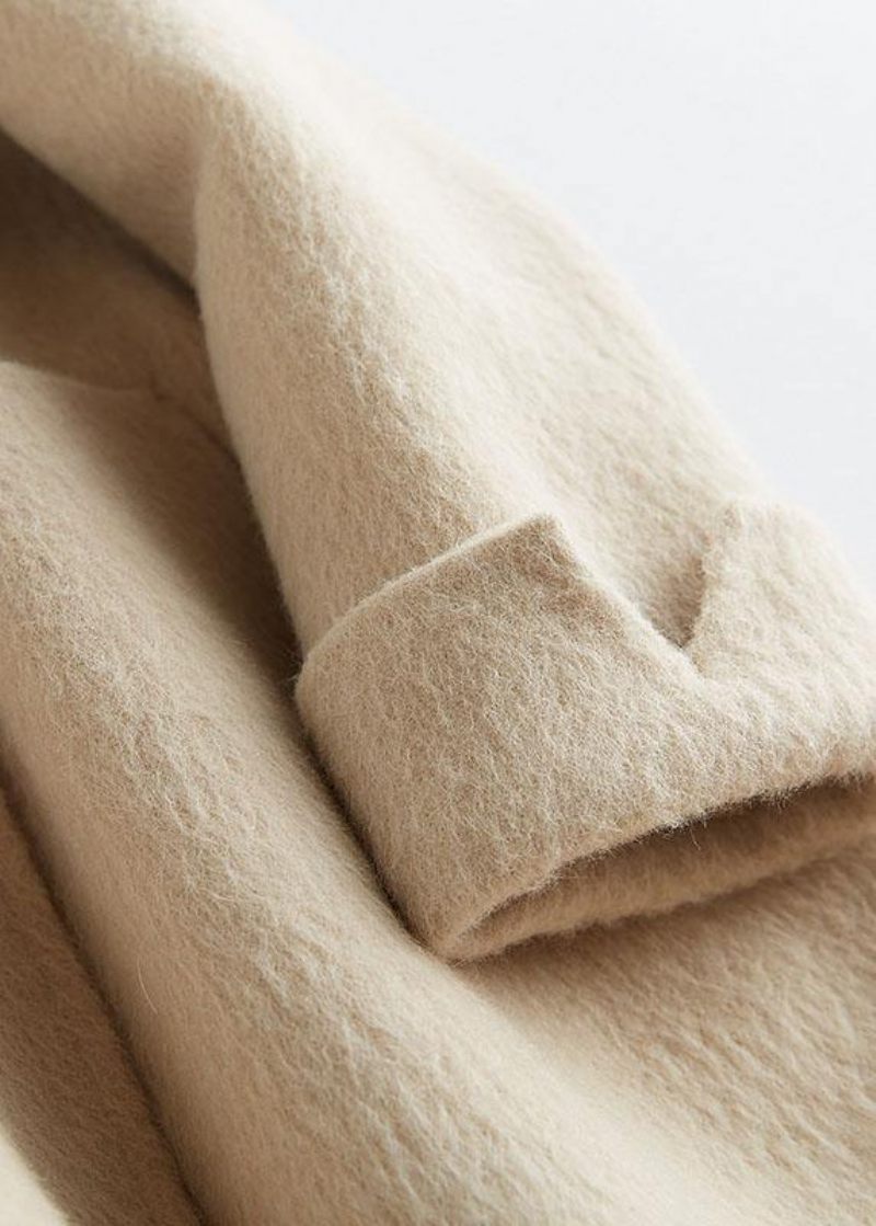 Luksus Beige Uldent Outwear Løstsiddende Mellemlange Frakker Langærmet Jakke Med Hak - Dame trenchcoats