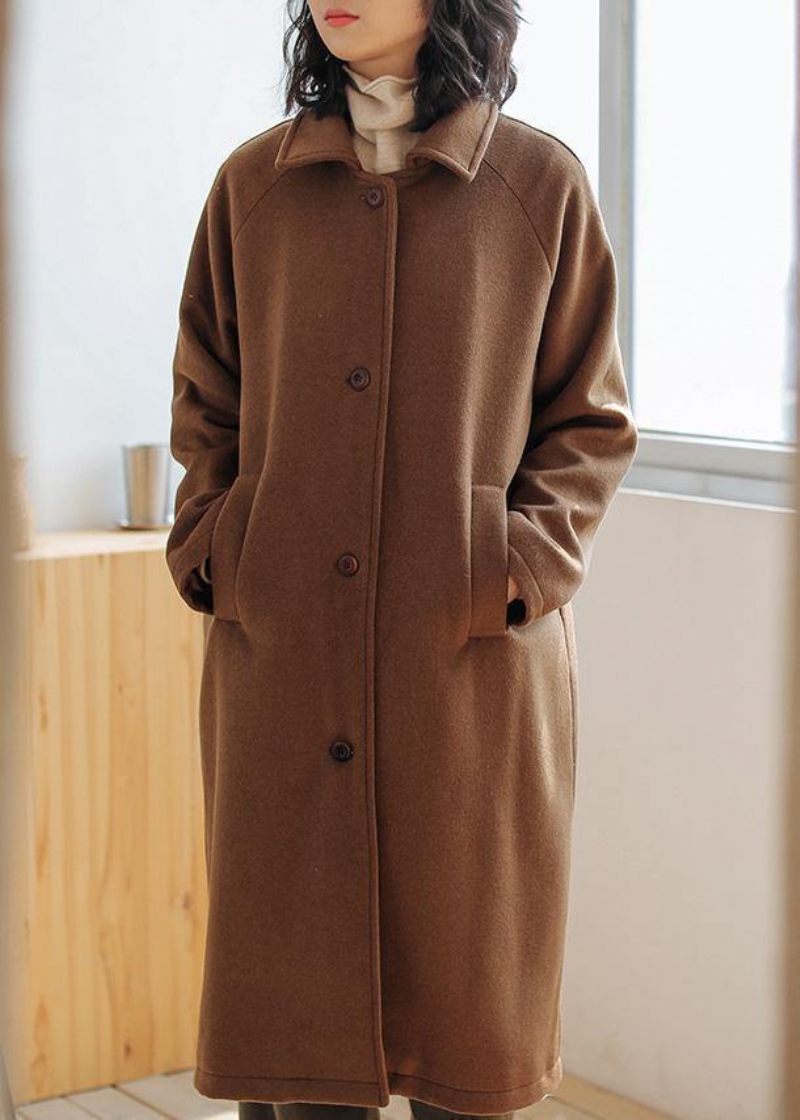 Luksus Brun Uldfrakke Til Kvinder Oversize Lommer. Notched Coats - Dame trenchcoats