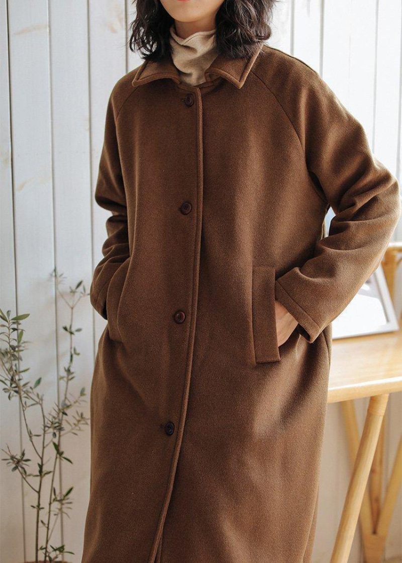 Luksus Brun Uldfrakke Til Kvinder Oversize Lommer. Notched Coats - Dame trenchcoats