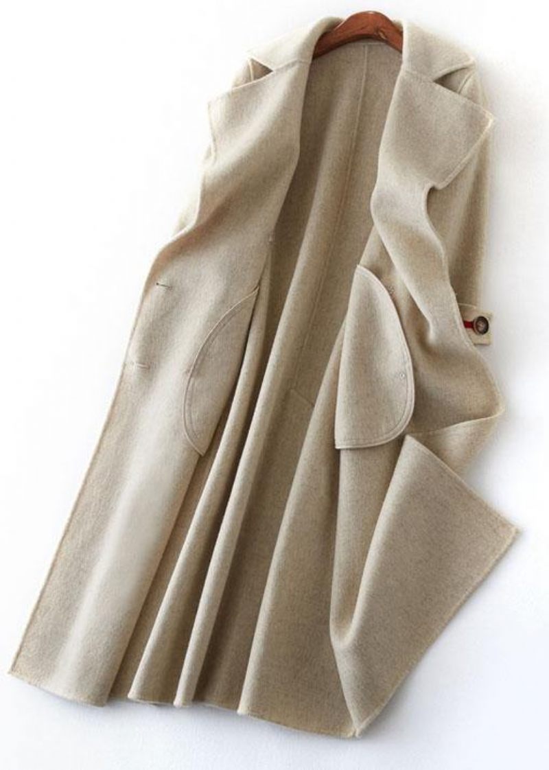 Luksus Nude Uldfrakker Oversize Lang Vinterfrakke Med Dobbelt Bryst - Dame trenchcoats