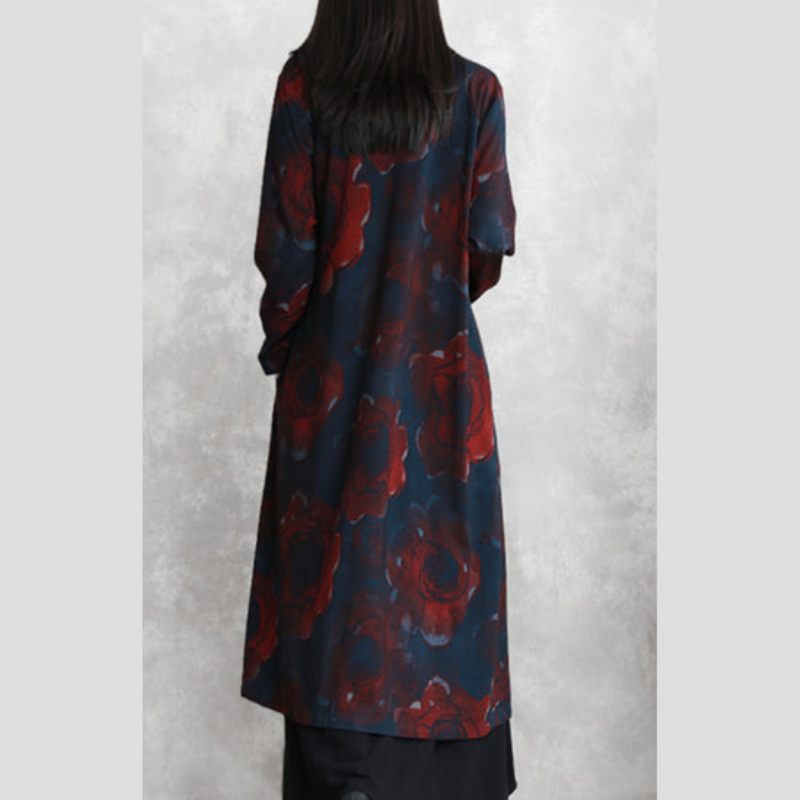 Luksus Print Bomuldsblanding Frakke Oversize Lommer Udtøj Mode Langærmet Baggy Trenchcoat - Dame trenchcoats