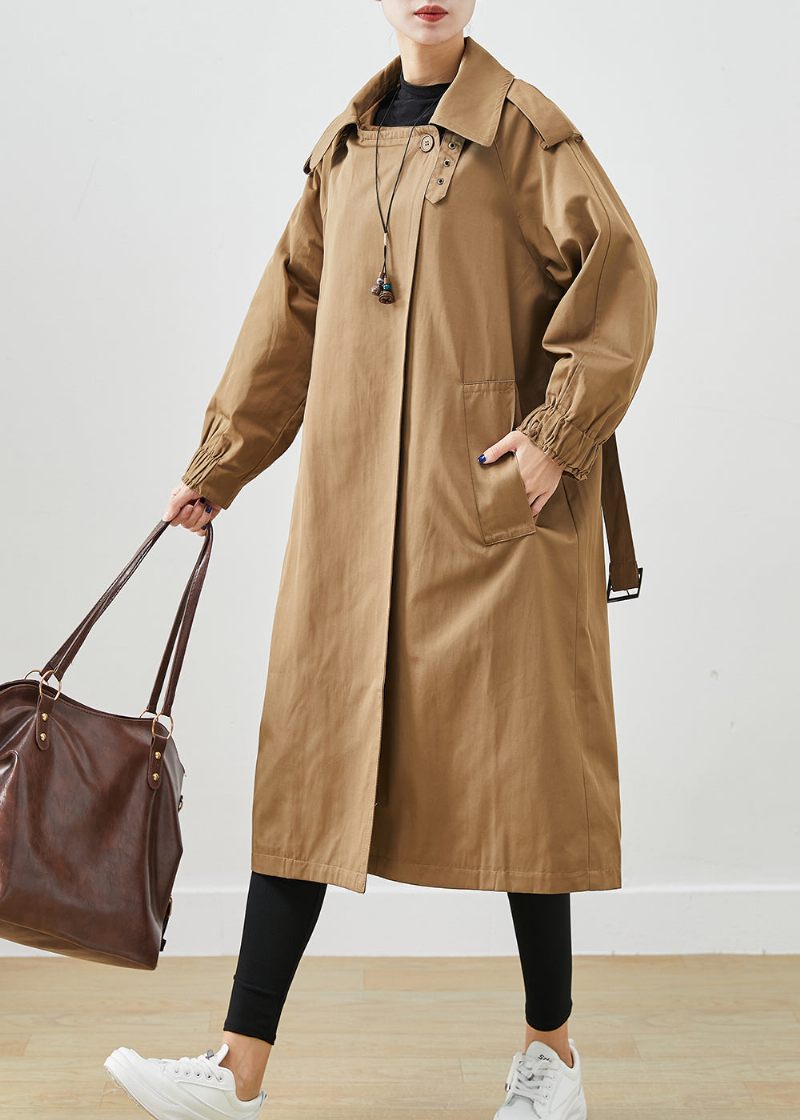 Mode Chokolade Oversized Lommer Bomuld Frakke Outwear Efterår - Dame trenchcoats