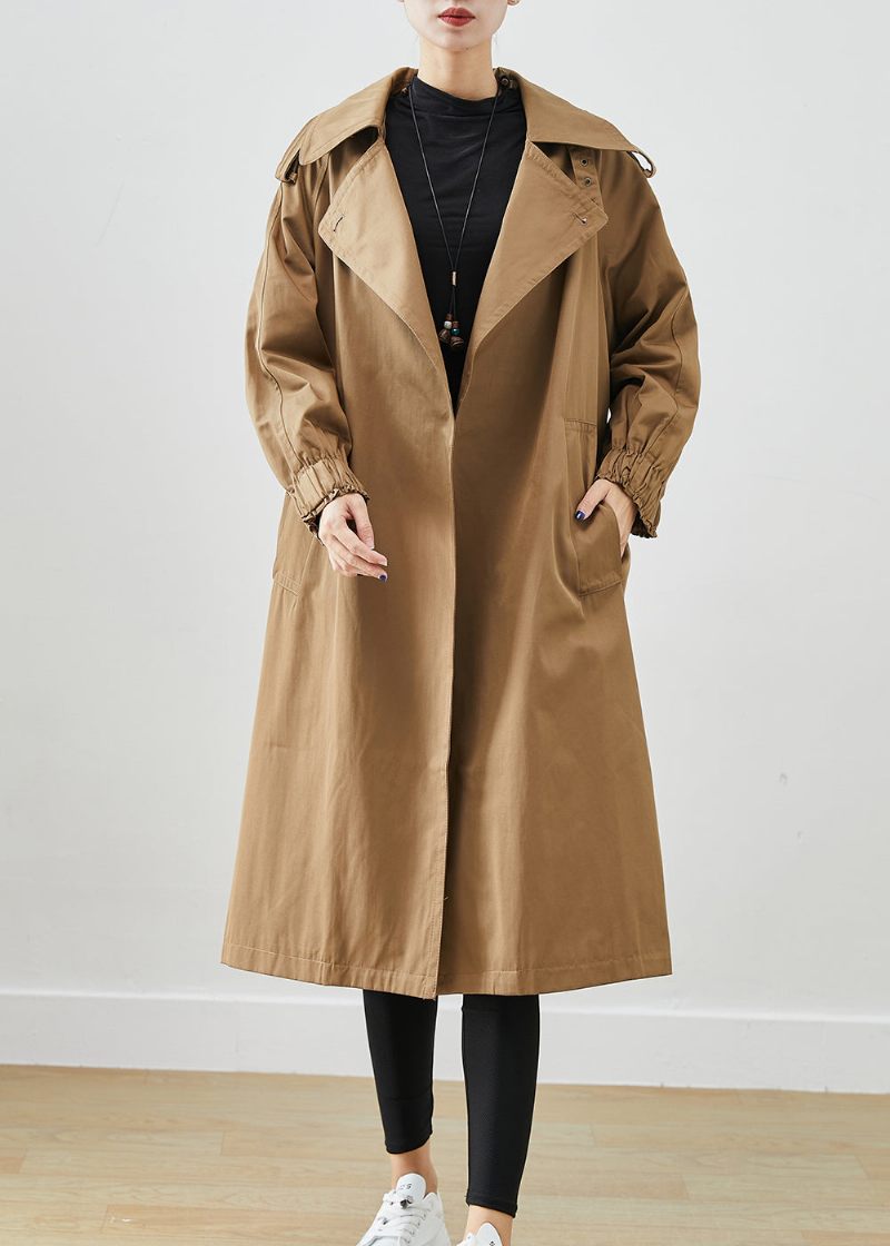 Mode Chokolade Oversized Lommer Bomuld Frakke Outwear Efterår - Dame trenchcoats