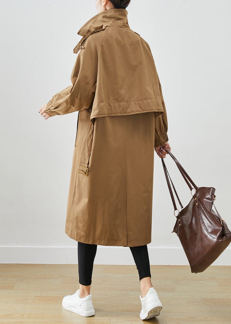 Mode Chokolade Oversized Lommer Bomuld Frakke Outwear Efterår - Dame trenchcoats