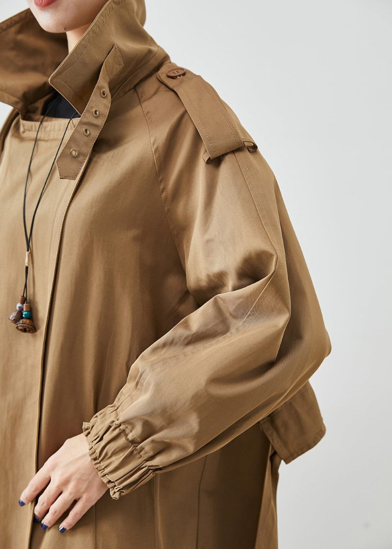 Mode Chokolade Oversized Lommer Bomuld Frakke Outwear Efterår - Dame trenchcoats