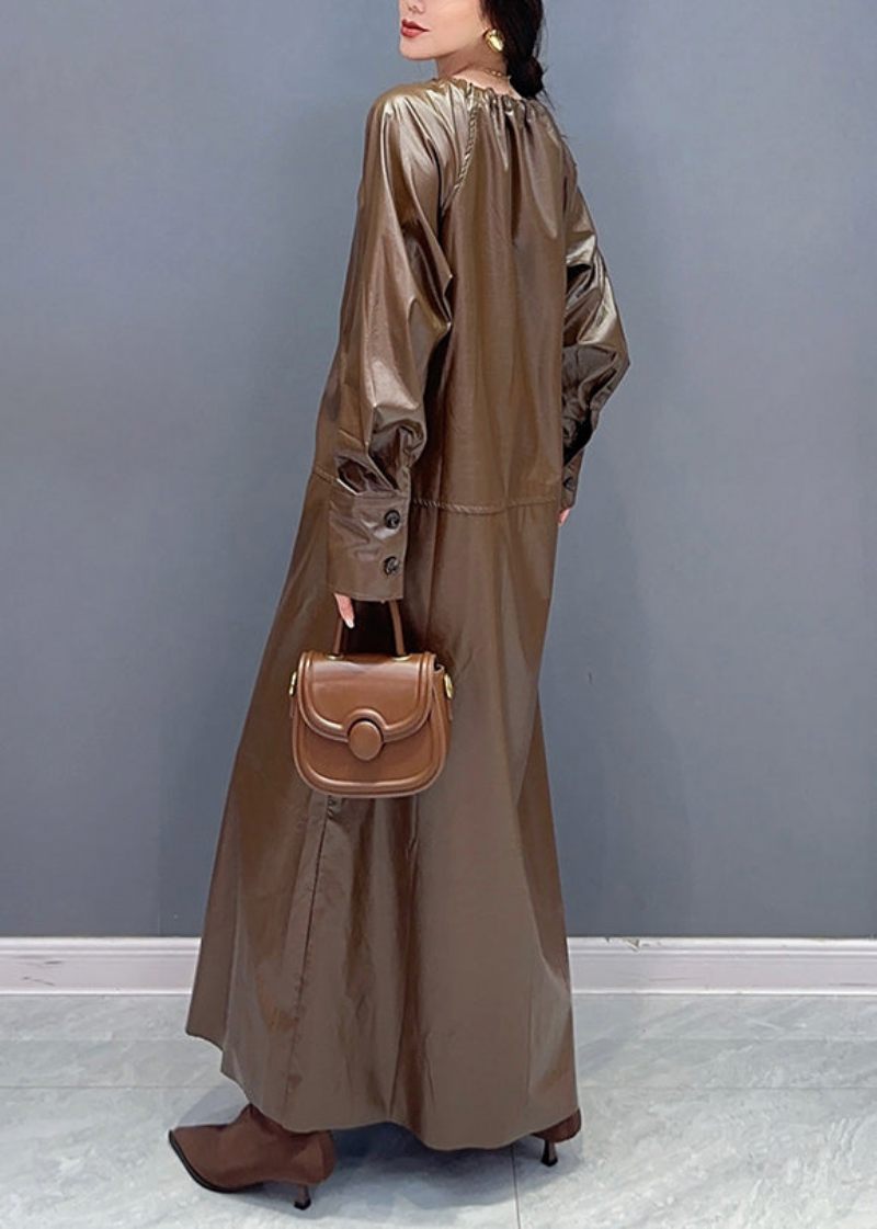 Mode Kaffe Snøre Tie Talje Kunstlæder Lang Trench Coat Fall - Dame trenchcoats