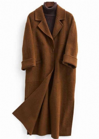 Mode Oversize Trenchcoat Halværmede Frakker Chokolade Uldne