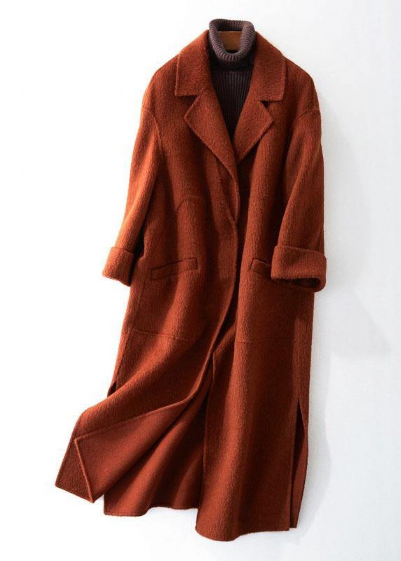 Mode Oversize Trenchcoat Halværmede Frakker Chokolade Uldne - Dame trenchcoats