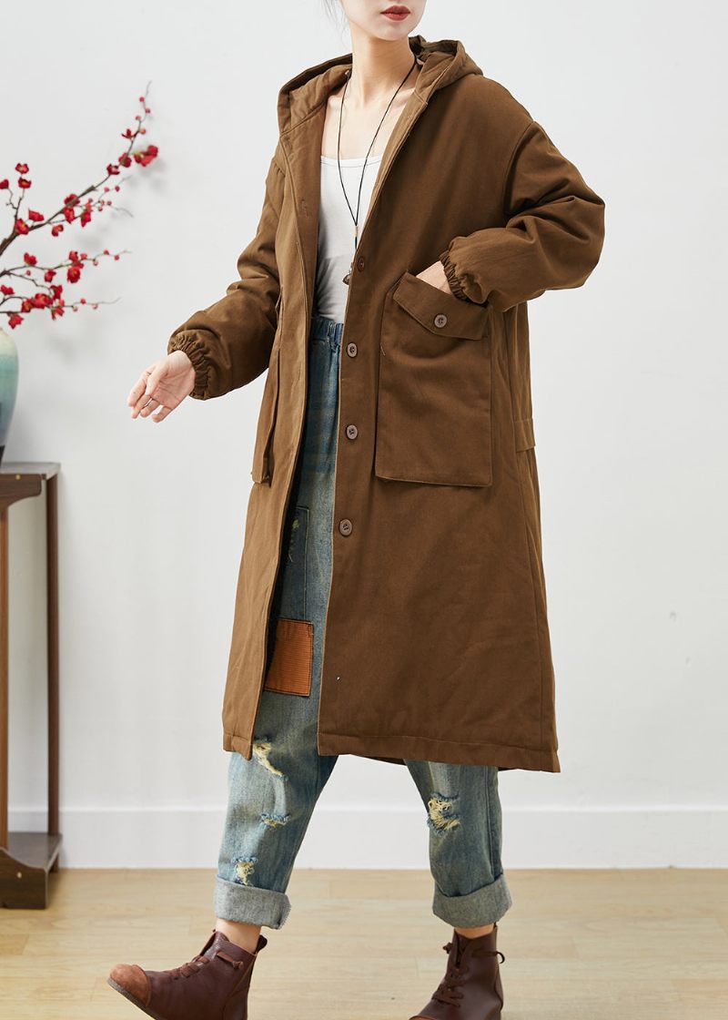 Moderne Brune Hættelommer I Bomuld Trench Spring - Dame trenchcoats