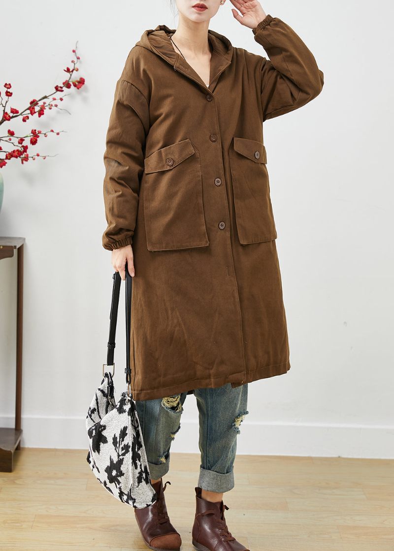 Moderne Brune Hættelommer I Bomuld Trench Spring - Dame trenchcoats