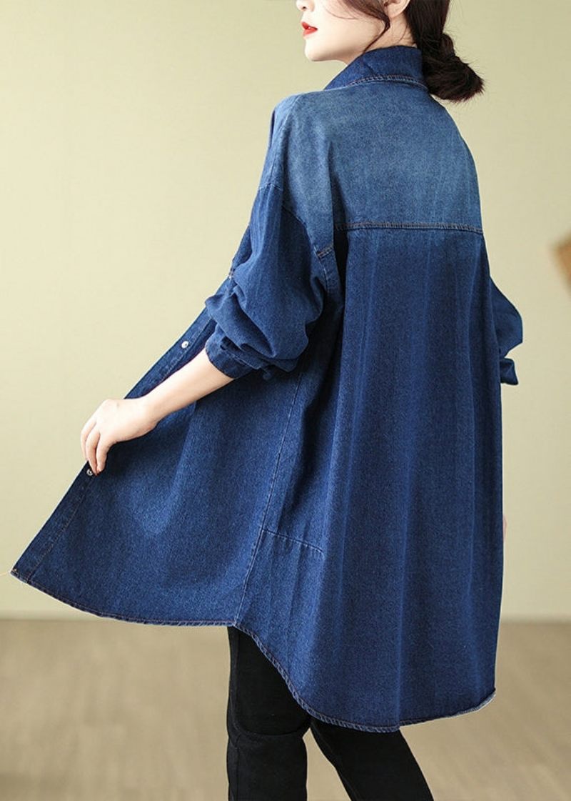 Moderne Denim Blå Oversized Lommer Bomuld Frakke Spring - Dame trenchcoats