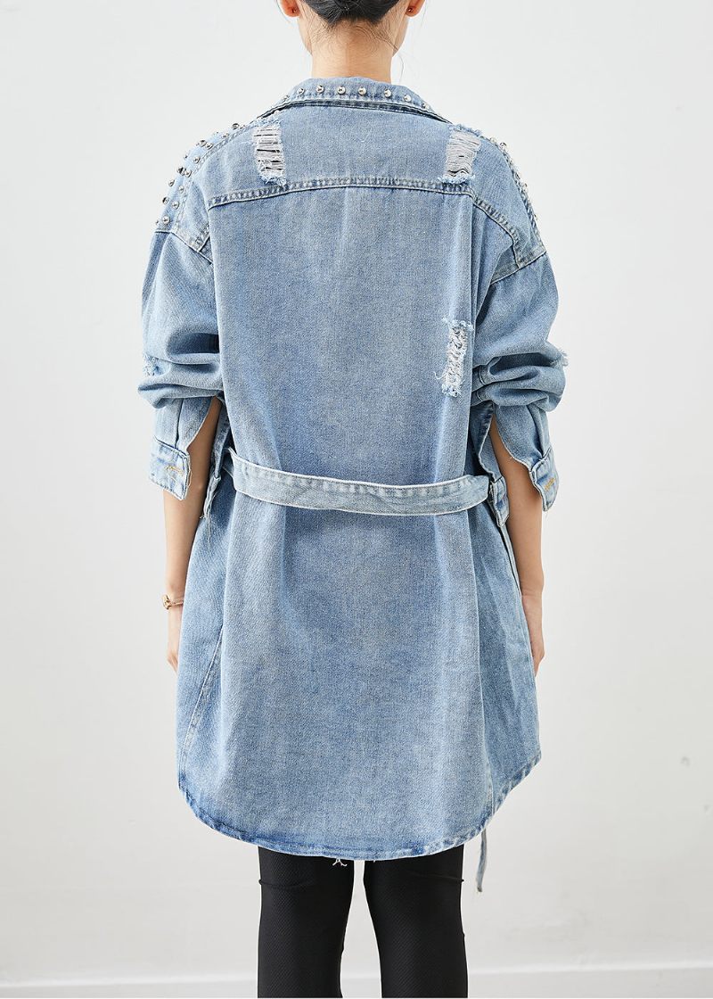 Moderne Denim Blue Rivet Bomuld Ripped Coats Fall - Dame trenchcoats