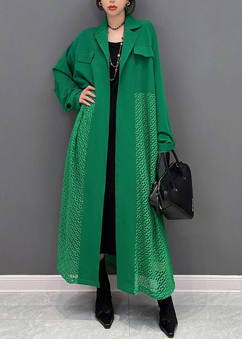 Moderne Grøn Notched Maxi Trench Coats Spring - Dame trenchcoats