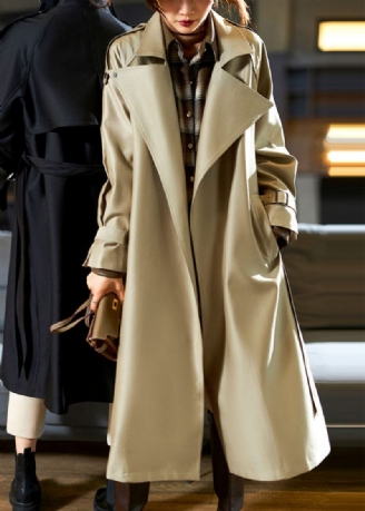 Moderne Khaki Notched Lommer Sashes Trench Coat Fall