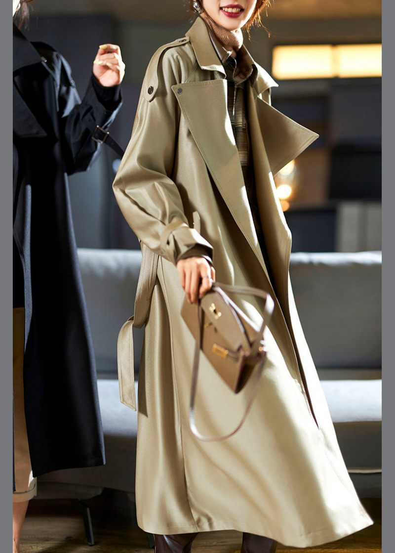 Moderne Khaki Notched Lommer Sashes Trench Coat Fall - Kaki