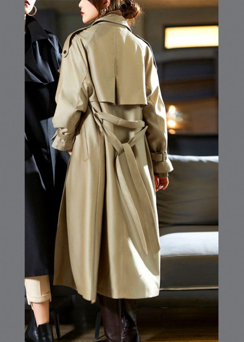 Moderne Khaki Notched Lommer Sashes Trench Coat Fall - Kaki