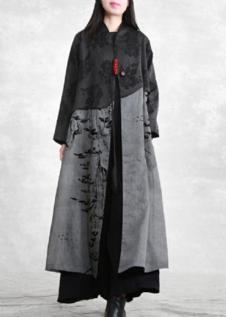 Moderne Mørkegrå Lommer Patchwork 2024 Bomuld Trench Coat Spring