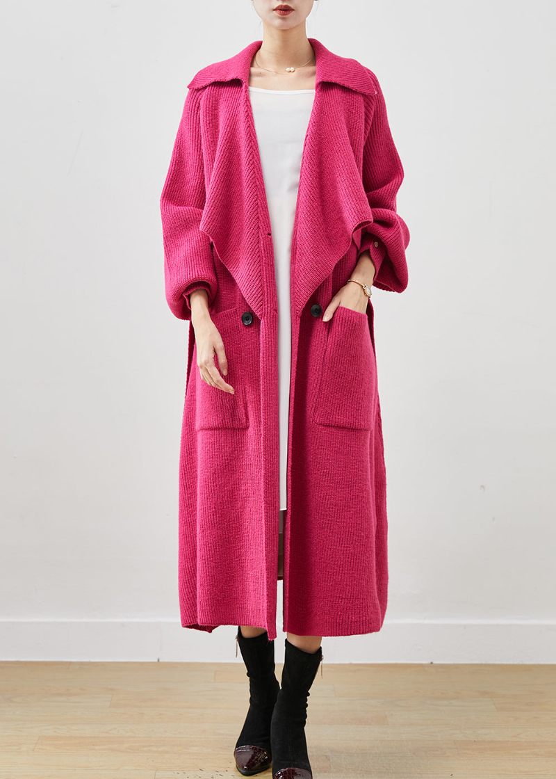 Moderne Rose Oversized Lommer Strik Coat Outwear Spring