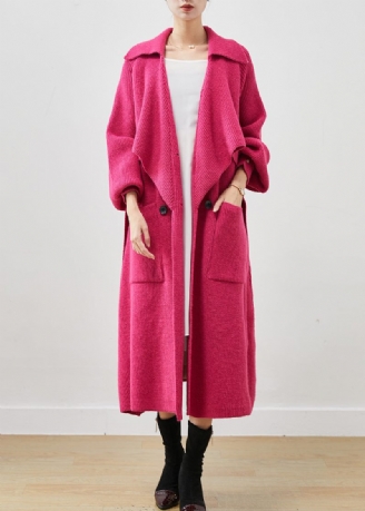 Moderne Rose Oversized Lommer Strik Coat Outwear Spring