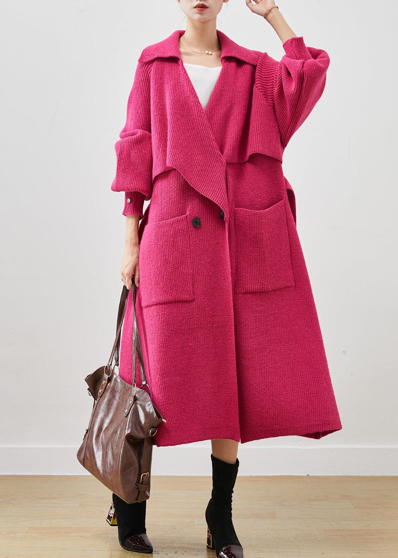 Moderne Rose Oversized Lommer Strik Coat Outwear Spring - Dame trenchcoats