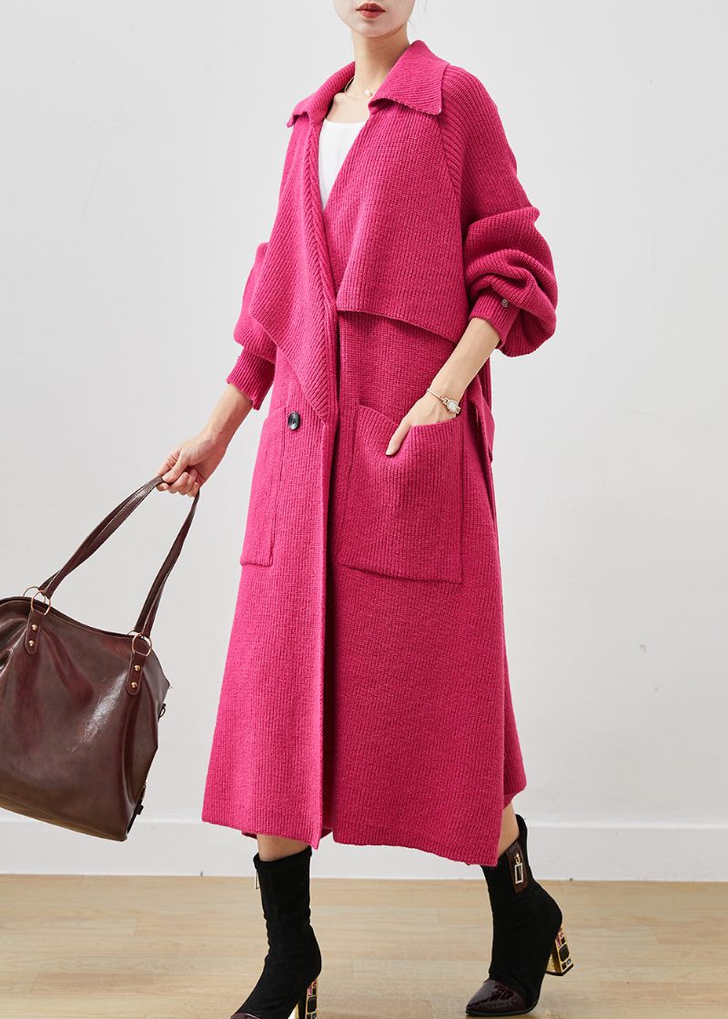 Moderne Rose Oversized Lommer Strik Coat Outwear Spring - Dame trenchcoats