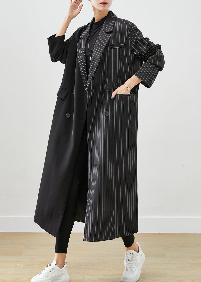 Moderne Sort Asymmetrisk Stribet Spandex Trench Fall