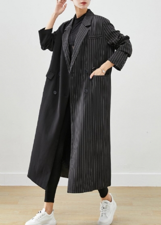 Moderne Sort Asymmetrisk Stribet Spandex Trench Fall