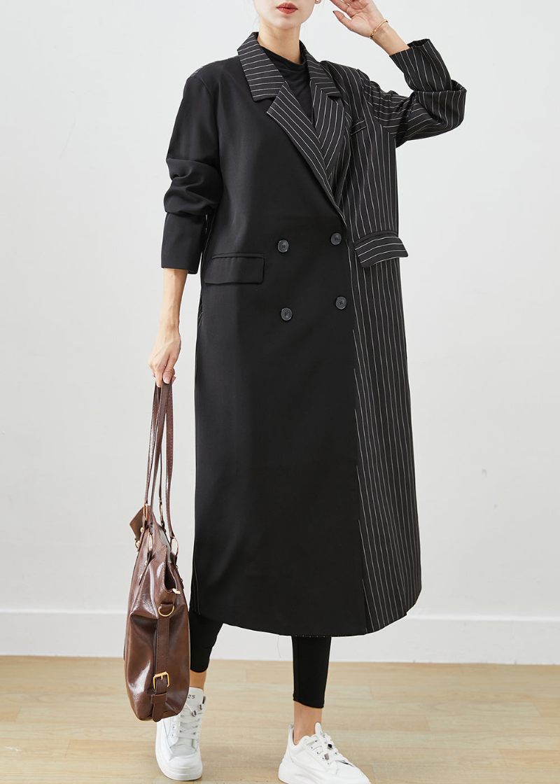 Moderne Sort Asymmetrisk Stribet Spandex Trench Fall - Dame trenchcoats