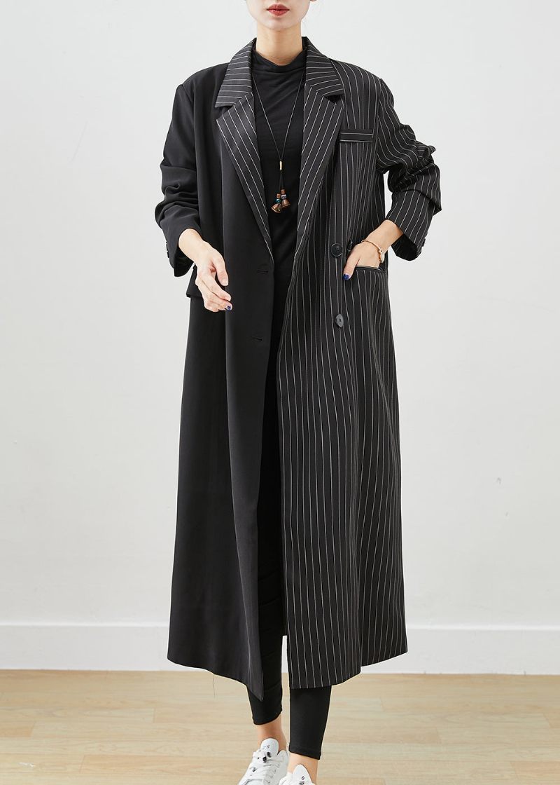 Moderne Sort Asymmetrisk Stribet Spandex Trench Fall - Dame trenchcoats