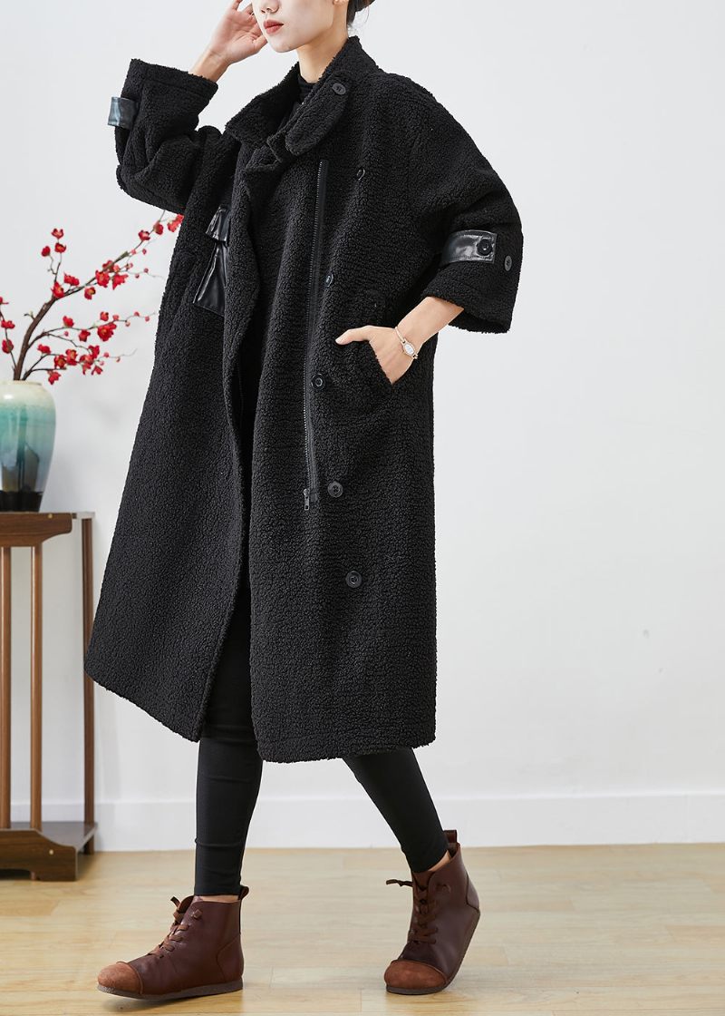 Monterede Sorte Overdimensionerede Patchworklommer Cashmere Trench Winter